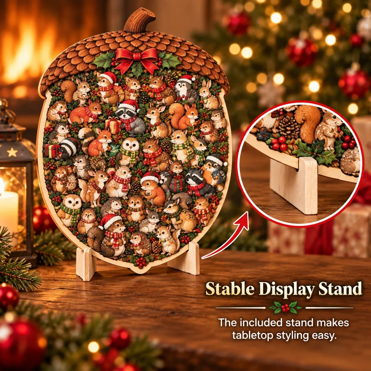 Matching display stand for the completed Christmas wooden puzzle