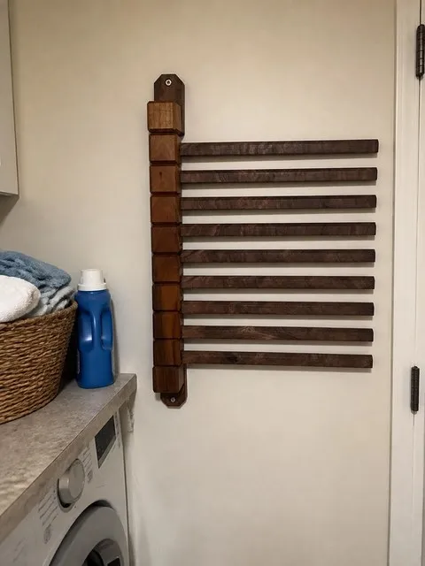 Nine-arm rack in a home laundry room