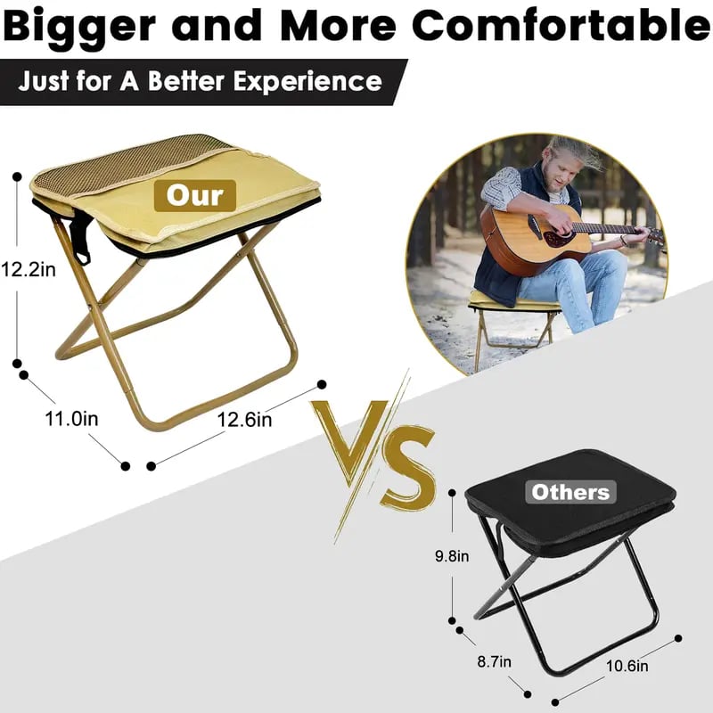 Product Introduction of 【Camdoor】Upgraded Foldable Stool, Aluminum Alloy Bracket, 1.5 lbs ultra light, Max Load Capacity 500lbs, Portable outdoor folding chair with pocket, For Queuing, Fishing, Hiking Tours, BBQ, Parties, Outdoor Activities Camping Accessories,Camping equipment 8