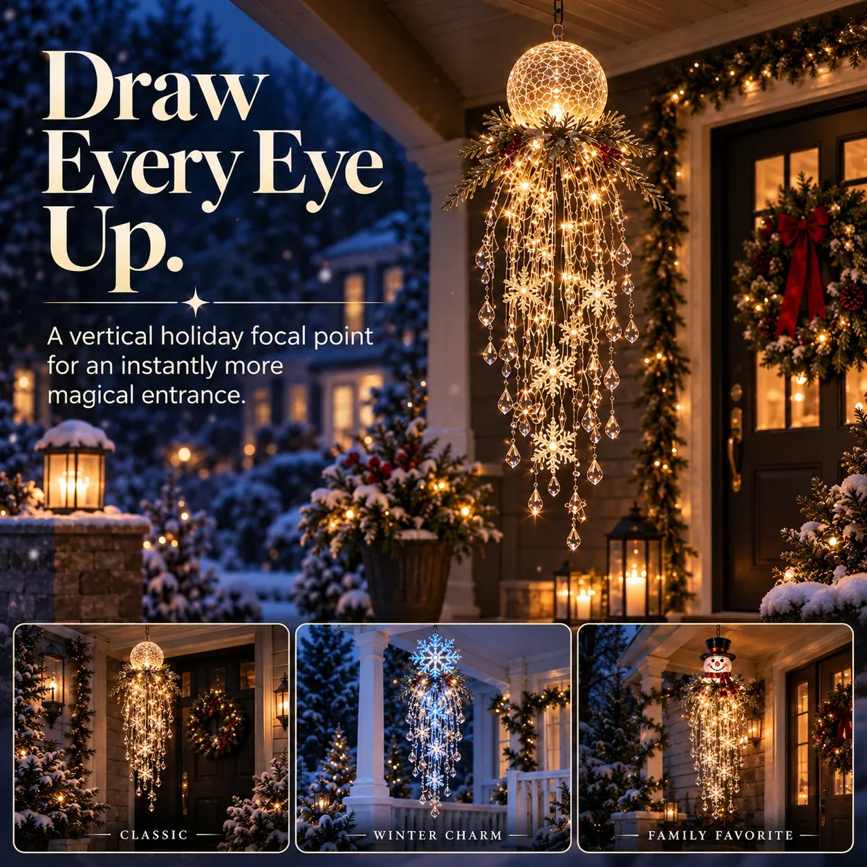 Hanging Christmas light creating a vertical holiday focal point