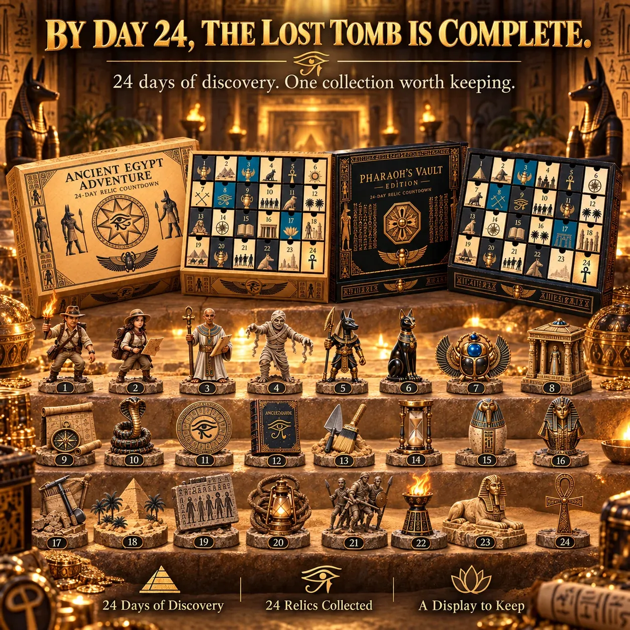 Completed 24-day ancient Egypt relic collection displayed together