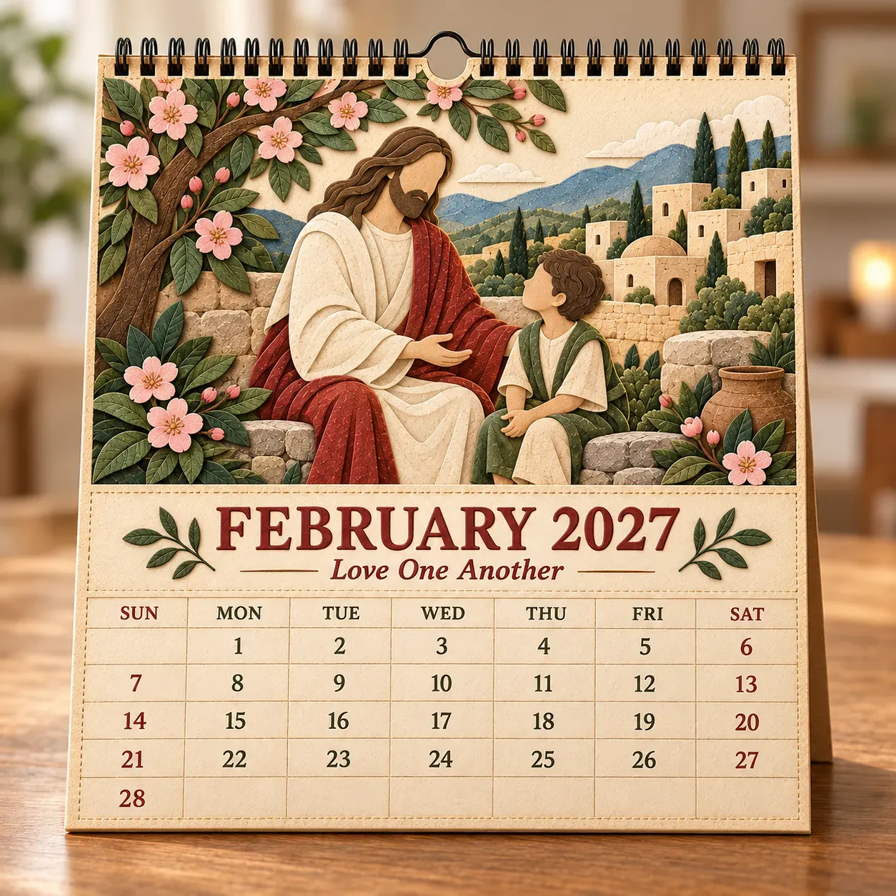 February 2027 Love One Another calendar page