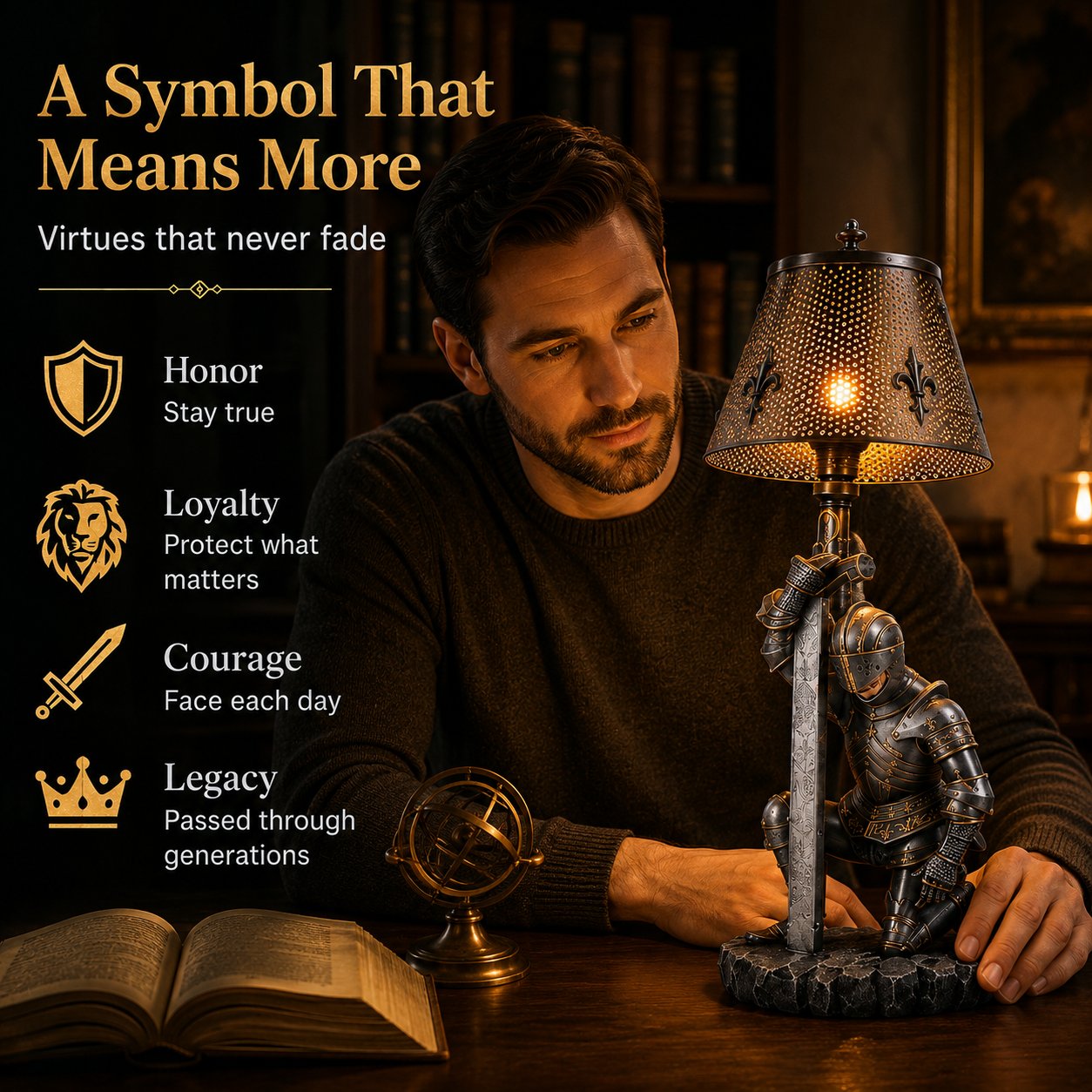 Medieval knight lamp as a symbol of honor loyalty courage and legacy