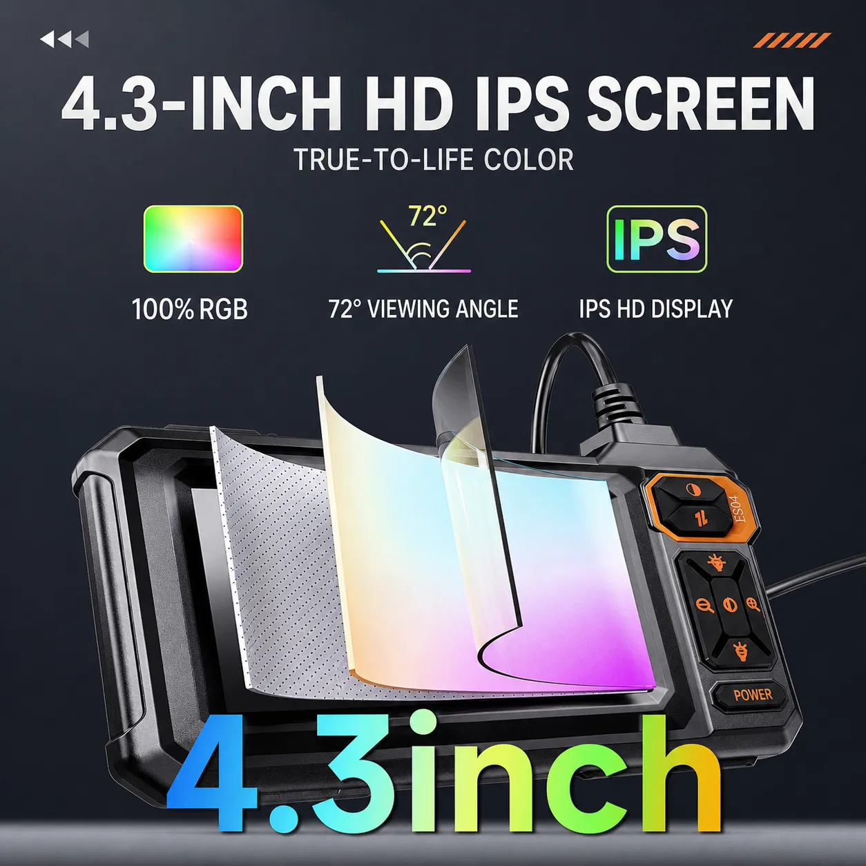 4.3-inch IPS display with wide viewing angle