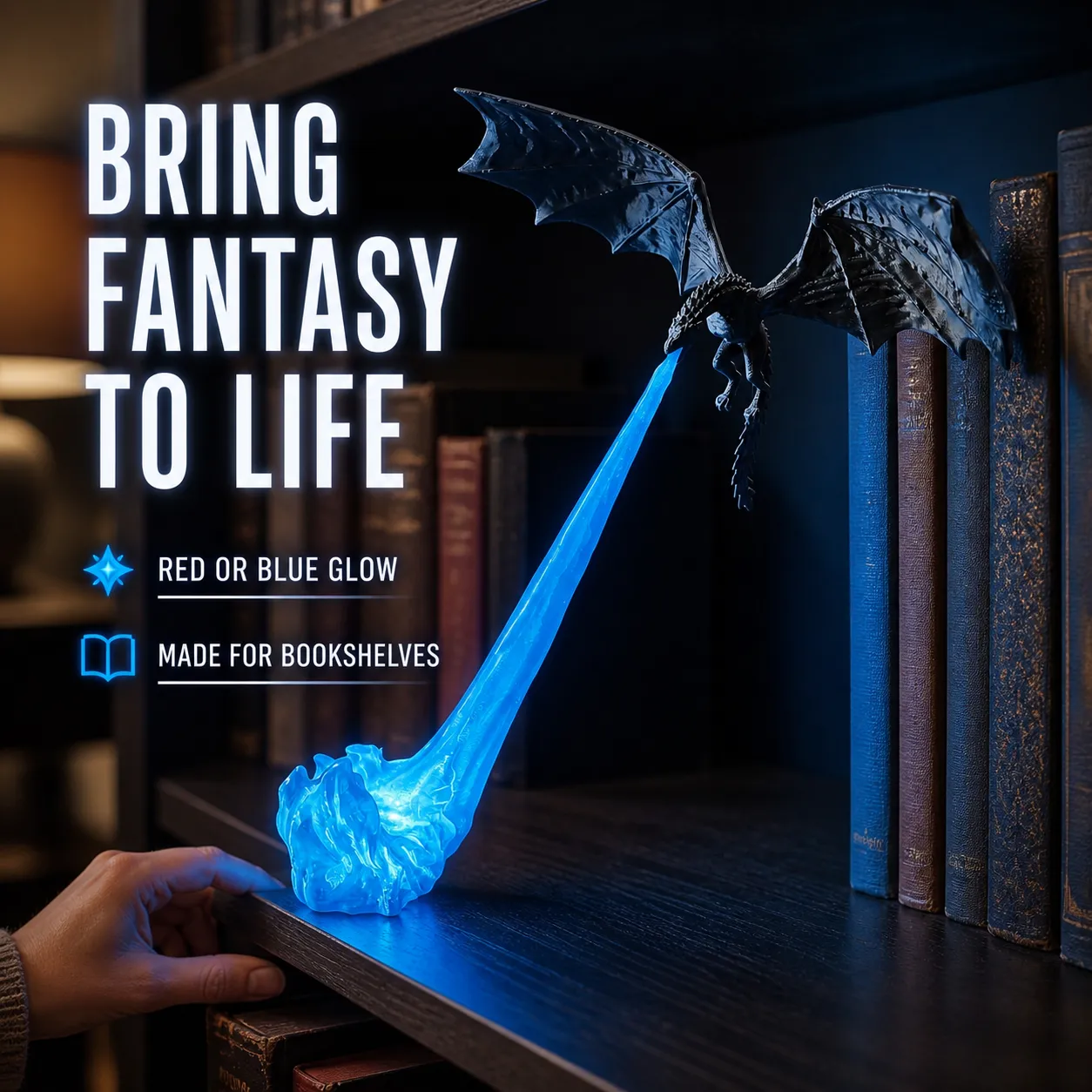 Blue glow dragon bookshelf decoration