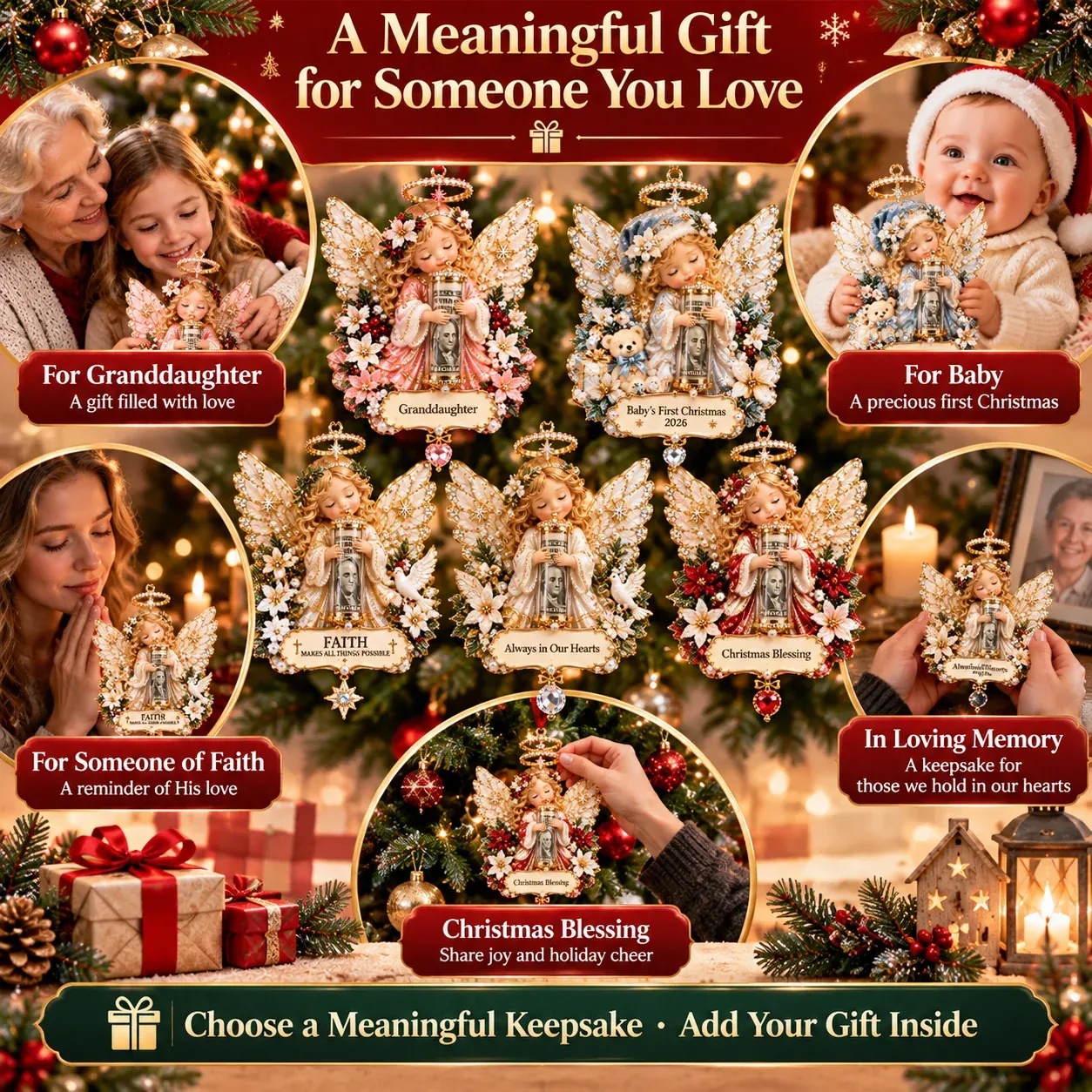 Decorative details of the Angel Cash Holder Ornament