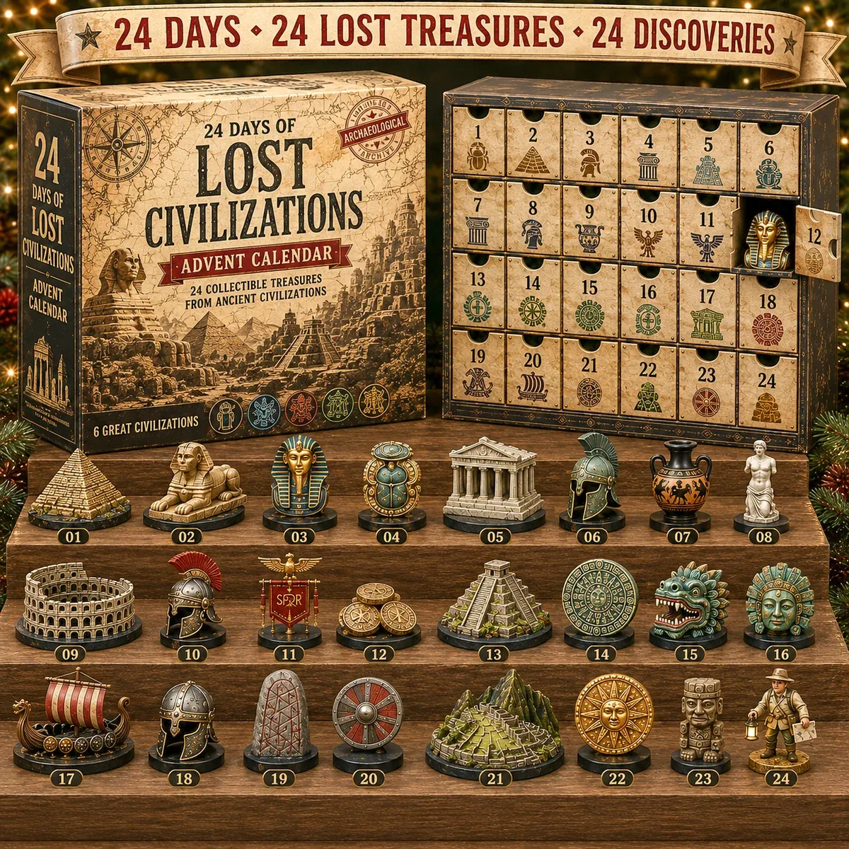 Lost Civilizations Advent Calendar with 24 ancient civilization collectibles