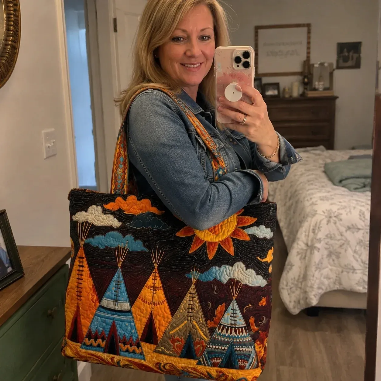Customer photo of white buffalo quilted tote