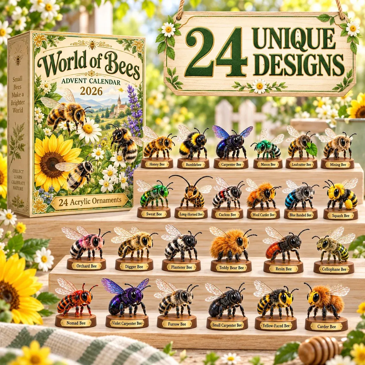 Detailed acrylic bee ornaments