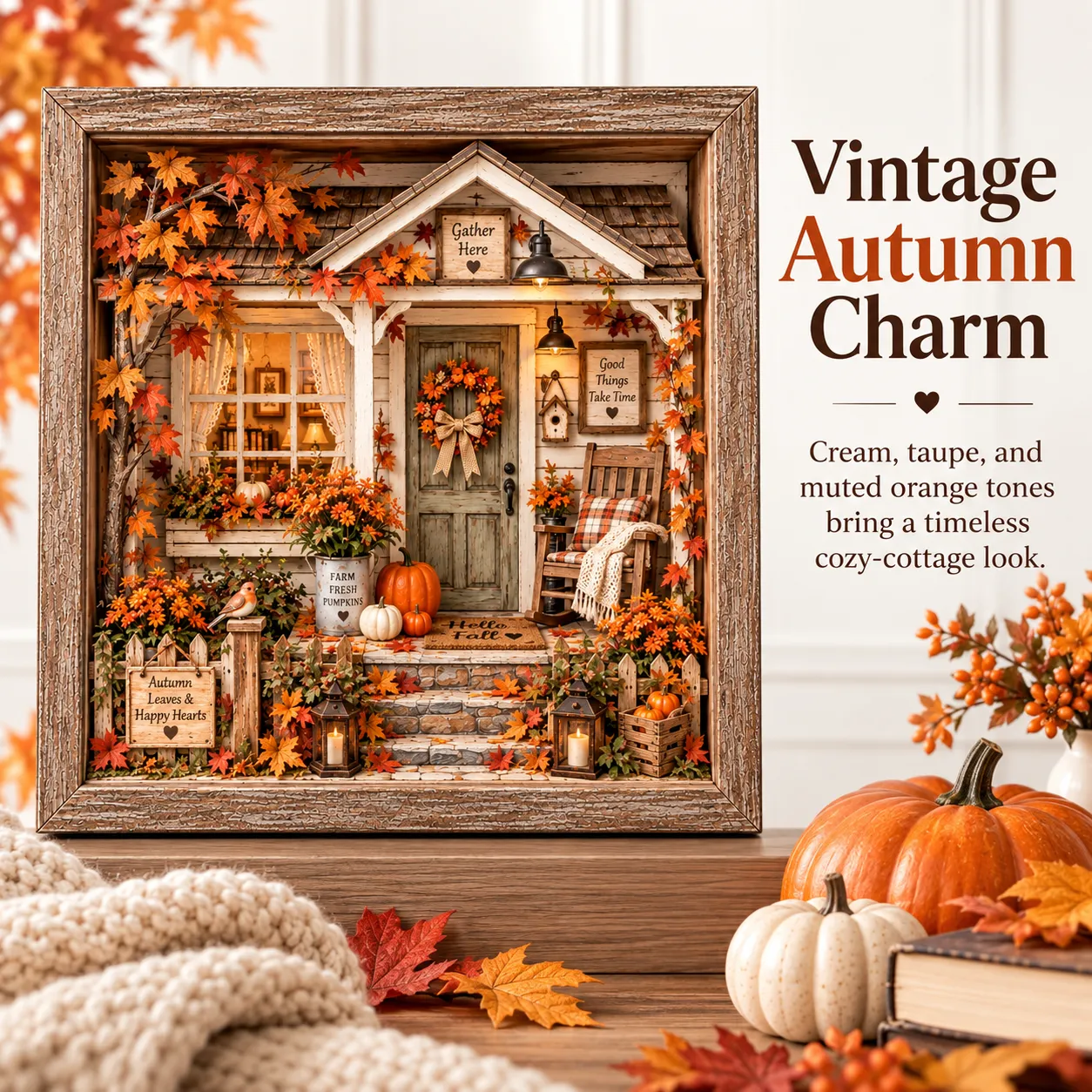 Assembling the autumn porch cottage scene