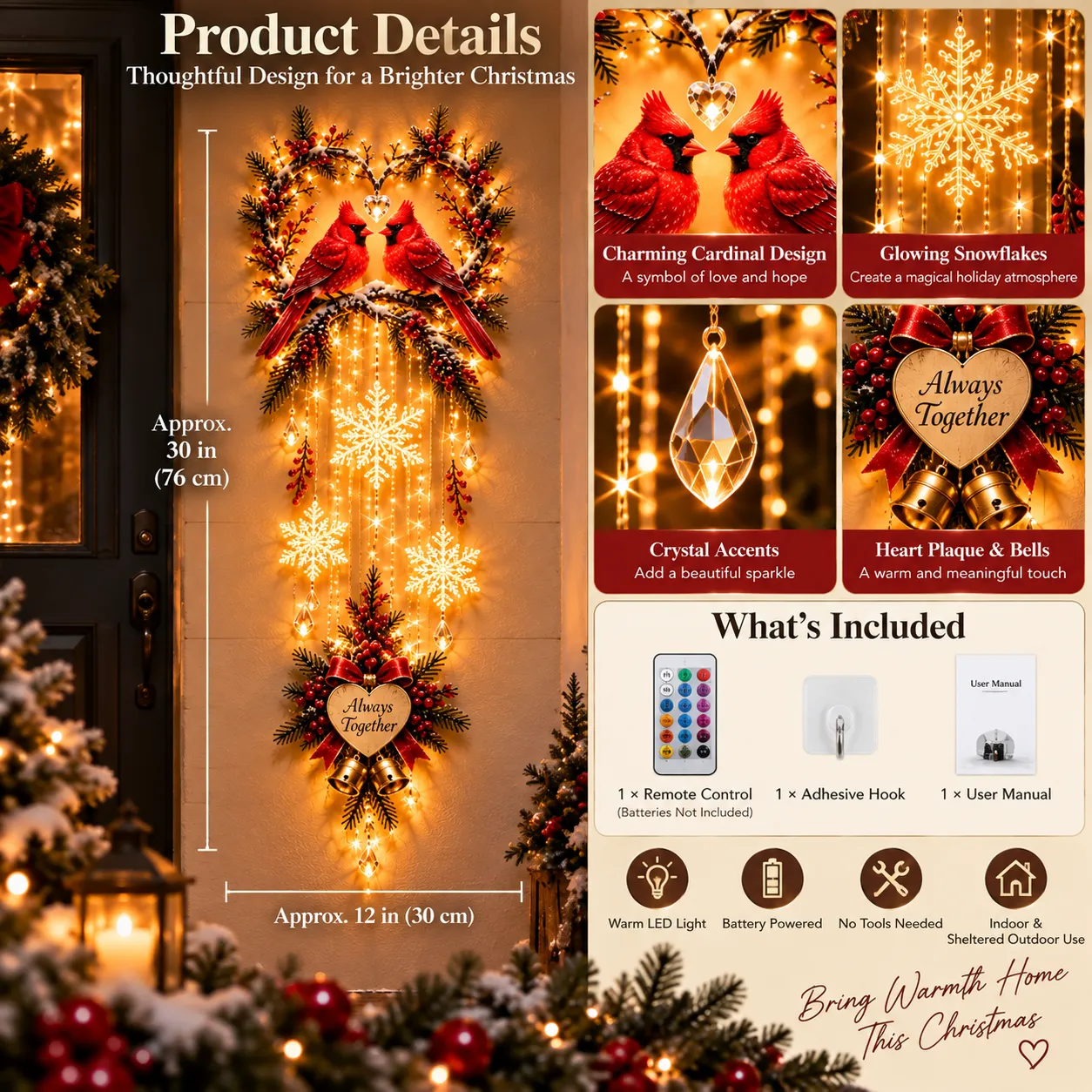 Cardinal wall decor glowing in a Christmas home