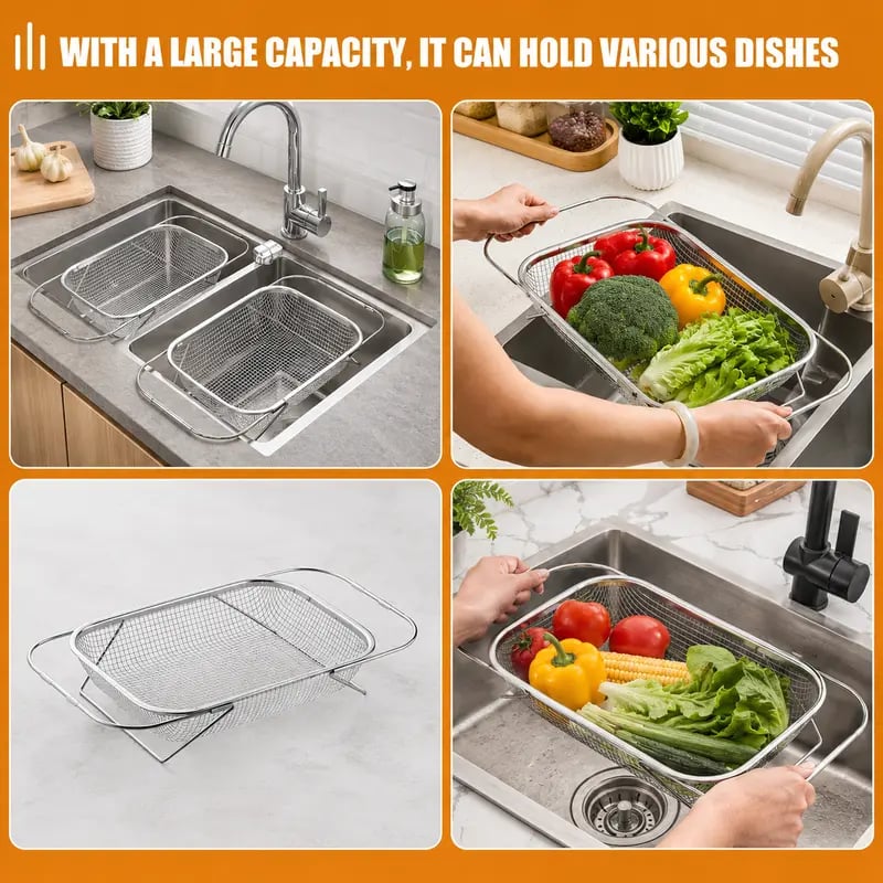 Spacious over sink basket for produce and dishes
