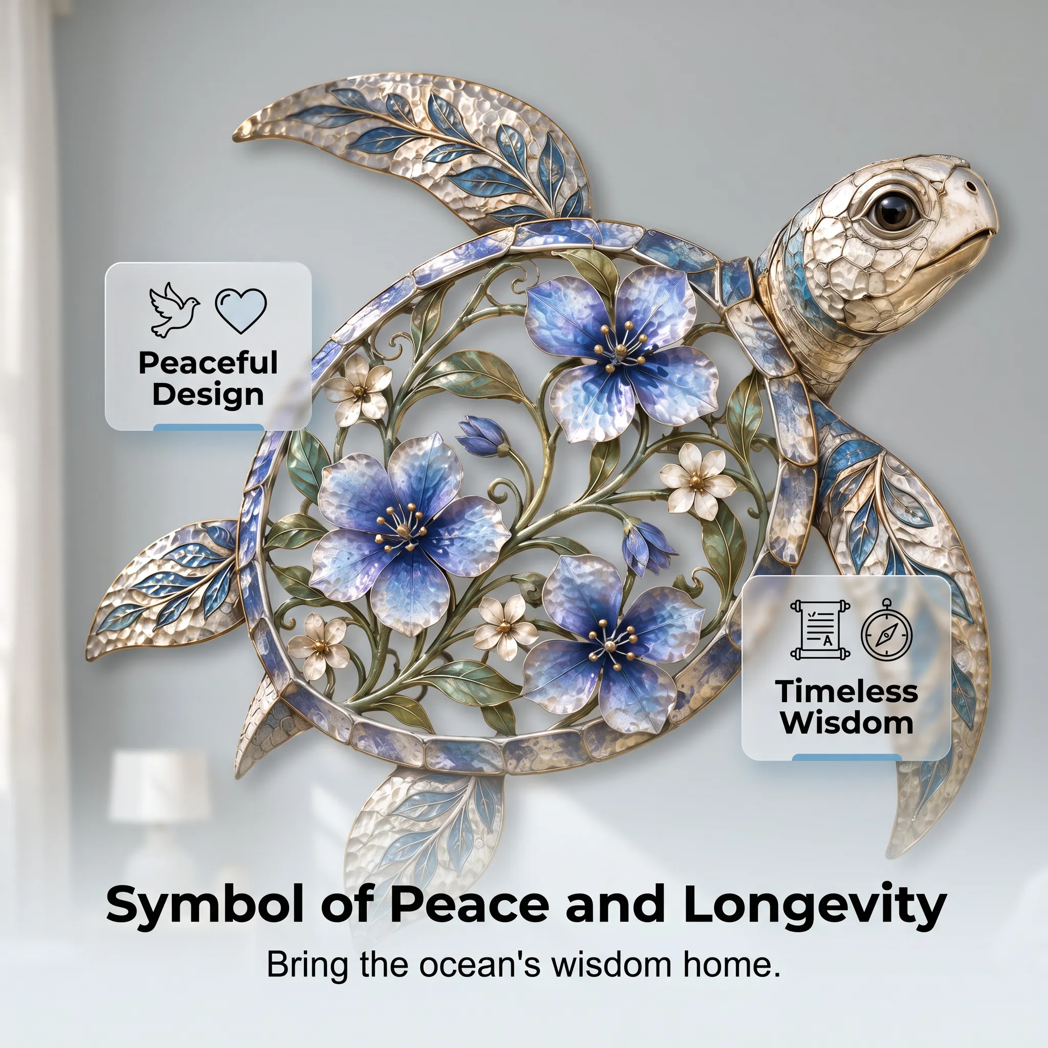 Sea turtle wall sculpture displayed — wisdom, longevity, resilience