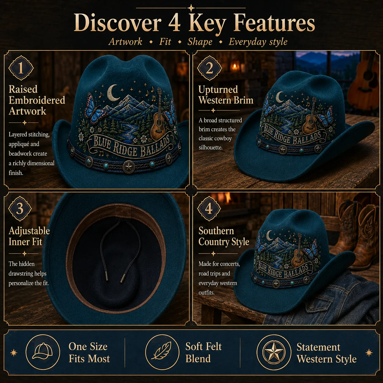 Four key features of the Blue Ridge Ballads cowboy hat