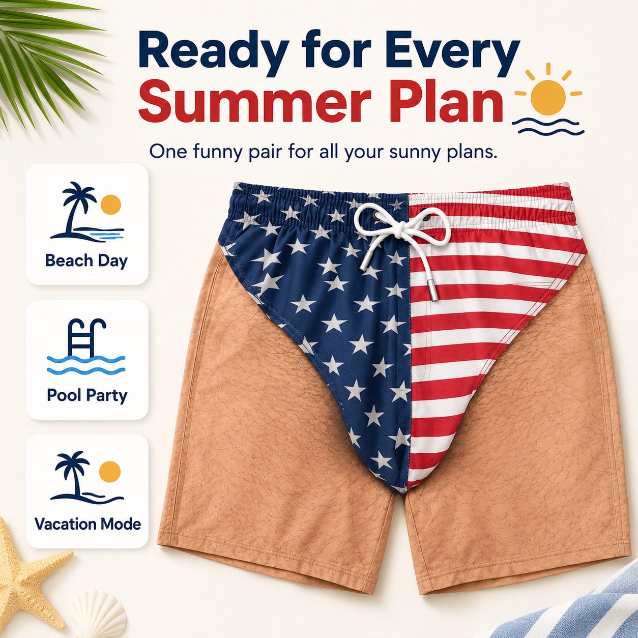 Ready for every summer plan patriotic swim trunks