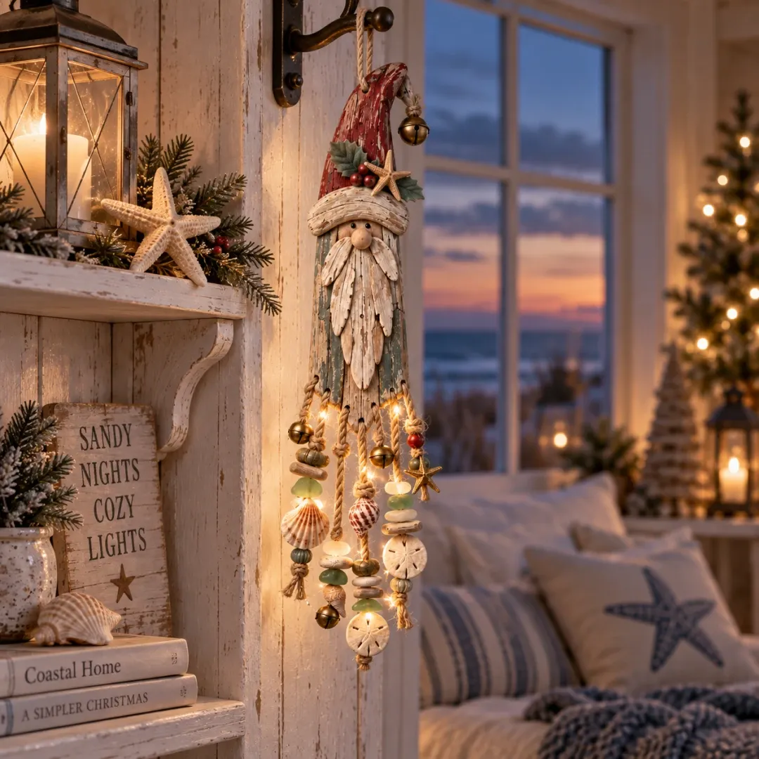 Verlichte Coastal Noel Santa kerstdecoratie