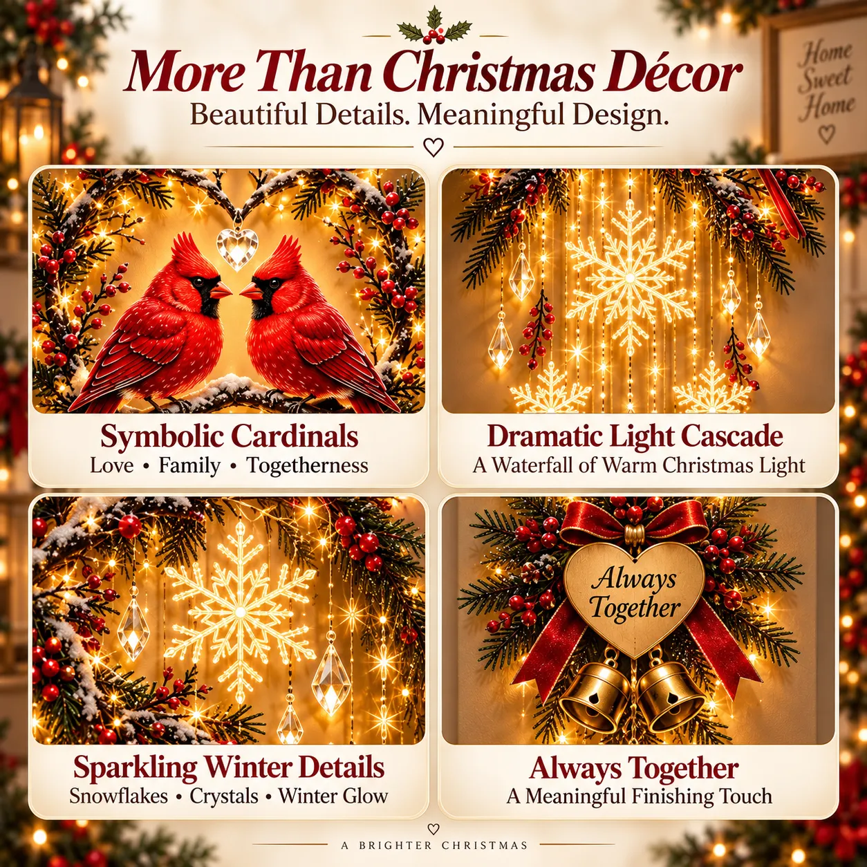 Red cardinal Christmas wall decor details
