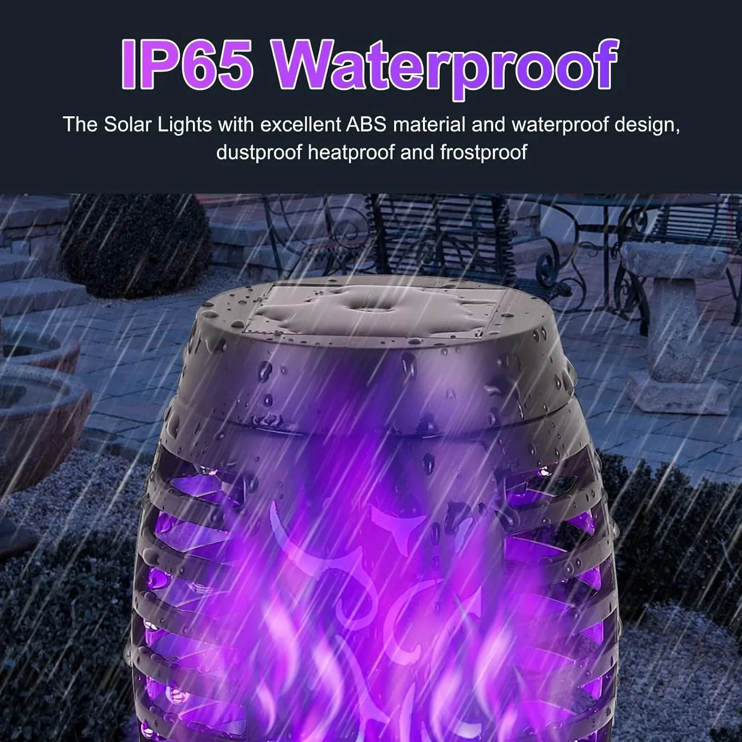 Close view of the weather-ready solar torch housing