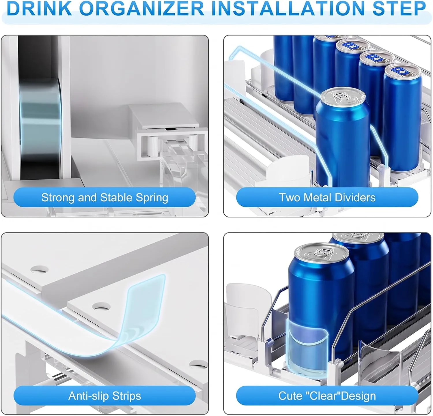 Drink organizer construction and setup features