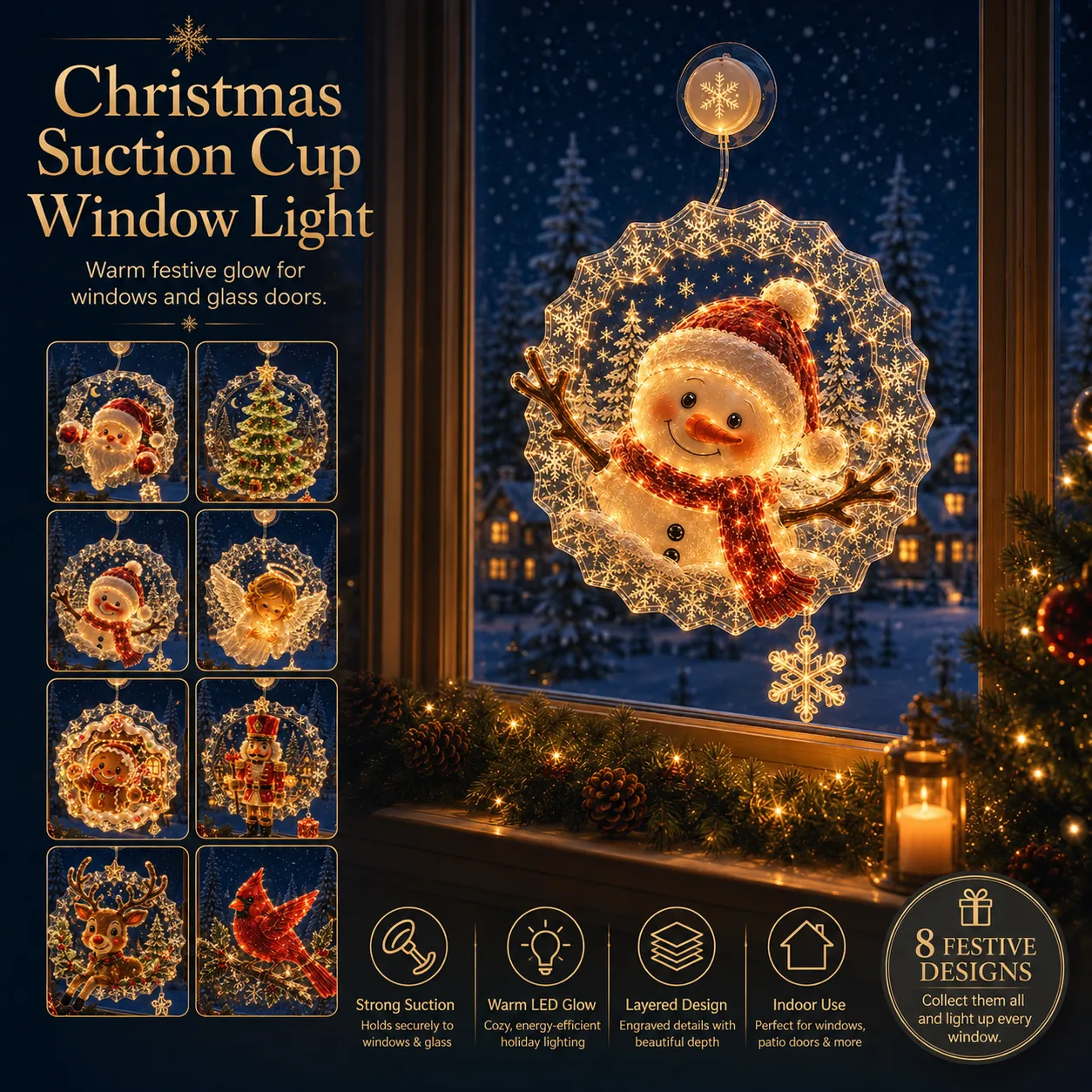 Christmas suction cup window light collection and key features