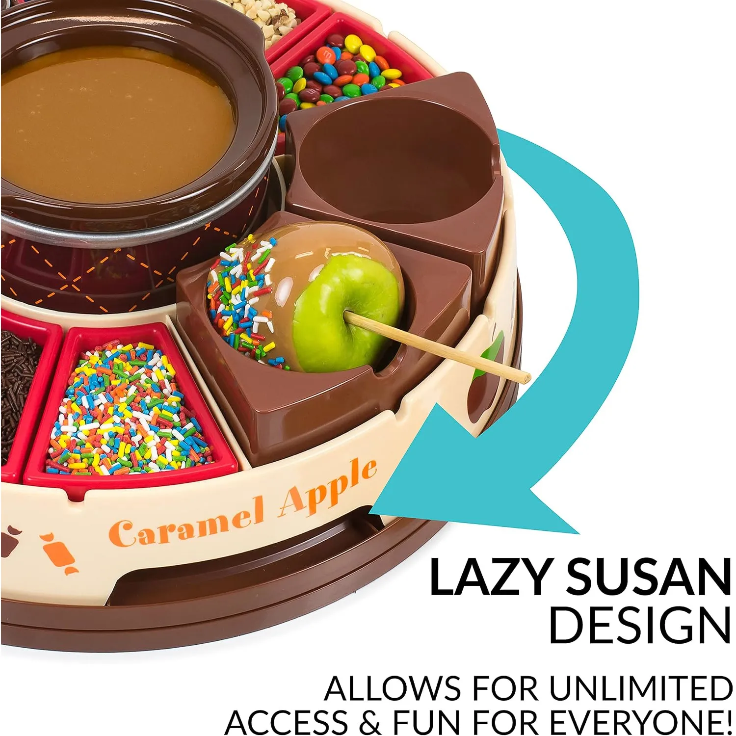 Rotating base makes toppings easy to reach