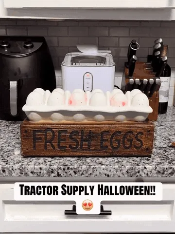 Glowing zombie chick eggs creating a hatching Halloween display