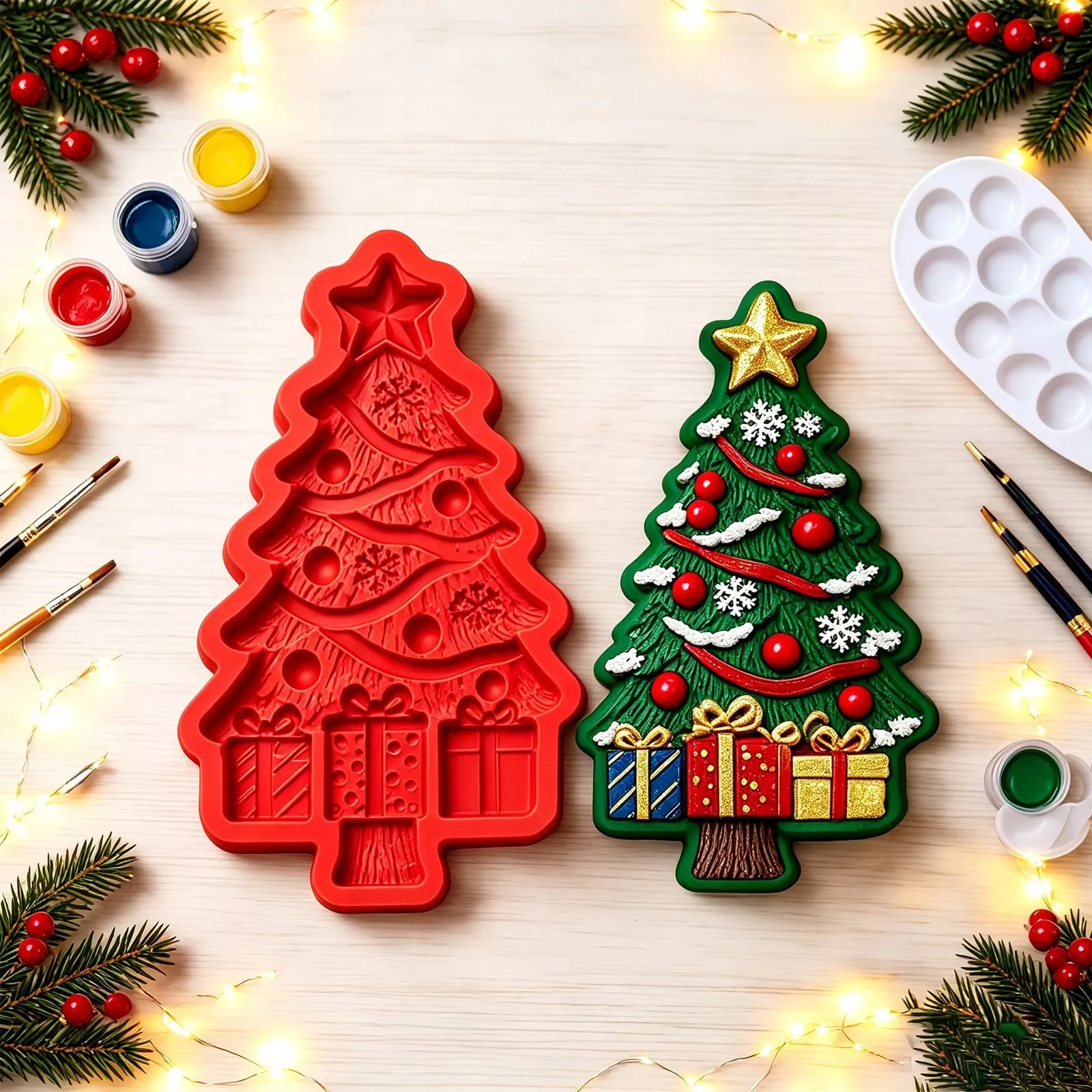 Christmas tree mold and hand-painted finished craft