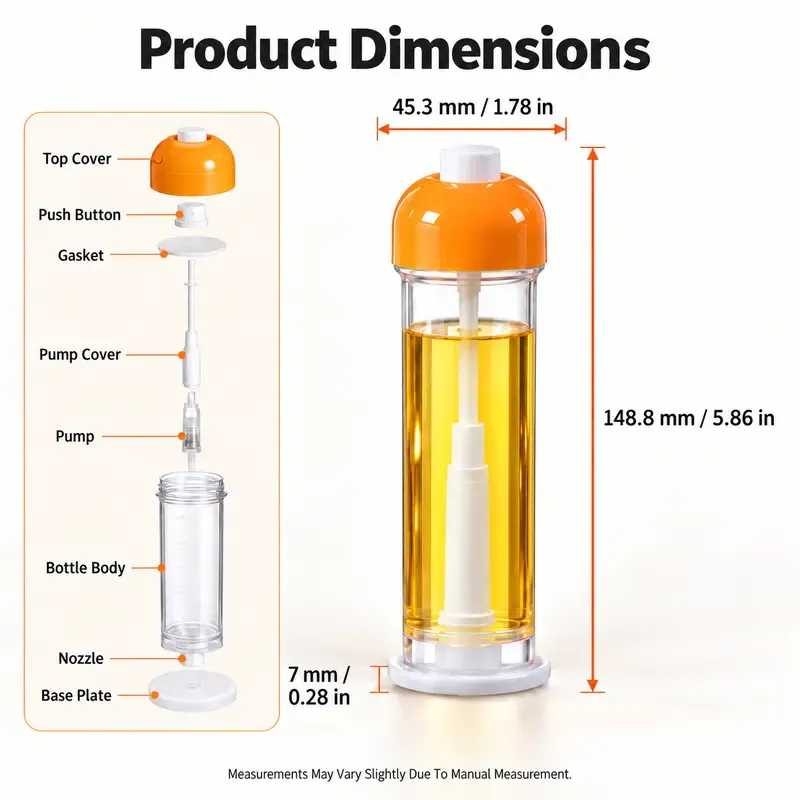 Oil sprayer dimensions and detachable structure