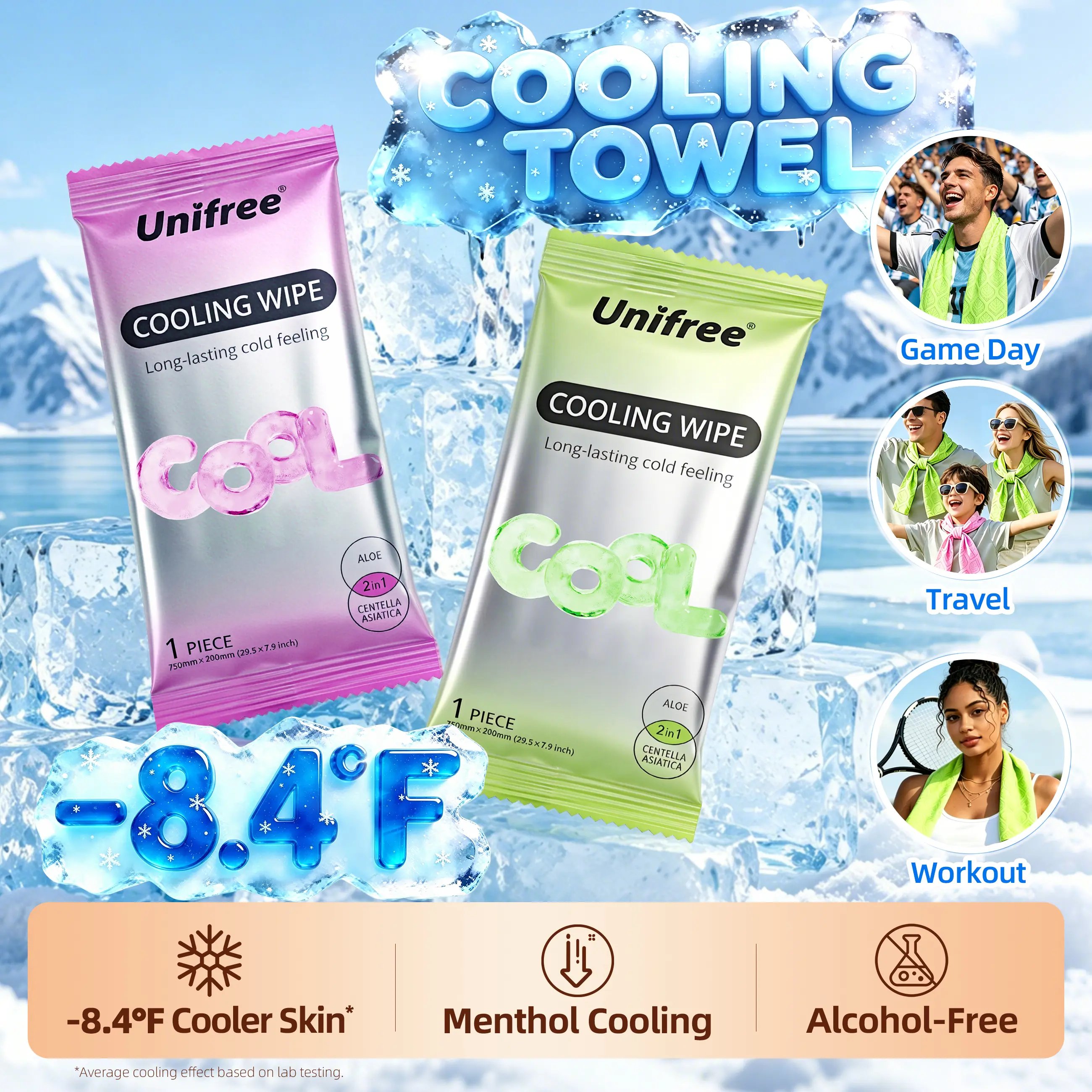Unifree Cooling Towels & XL Menthol Cooling Wipes for Summer Heat, Sports, Travel & Outdoor Relief