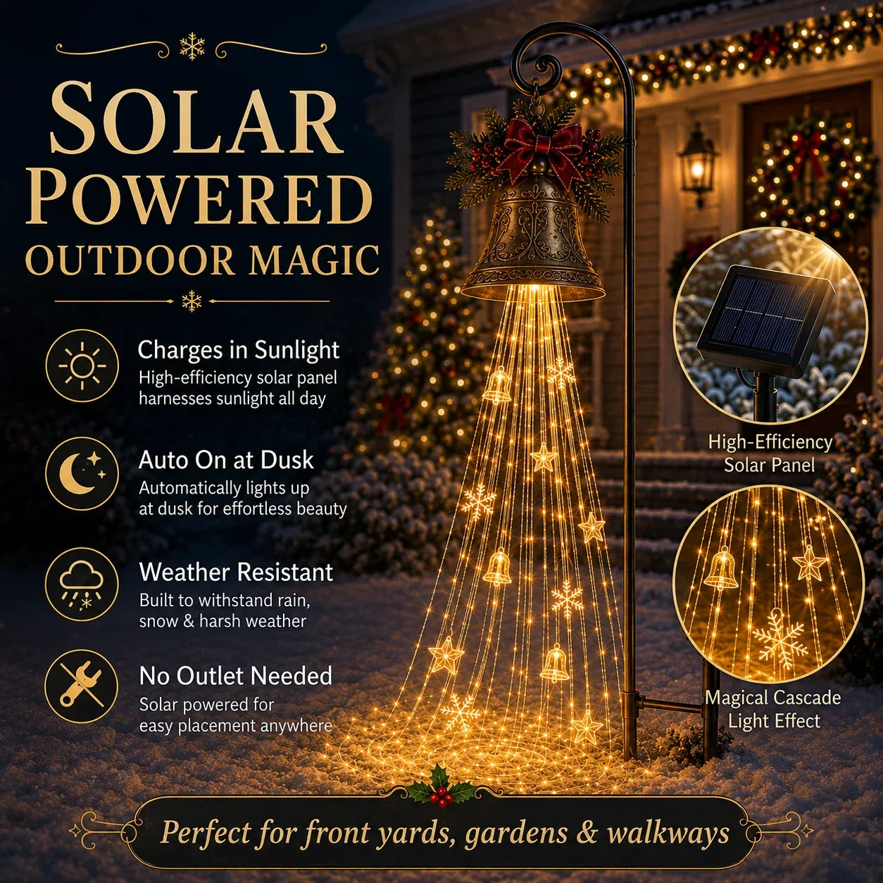Solar panel and warm white cascade light benefits