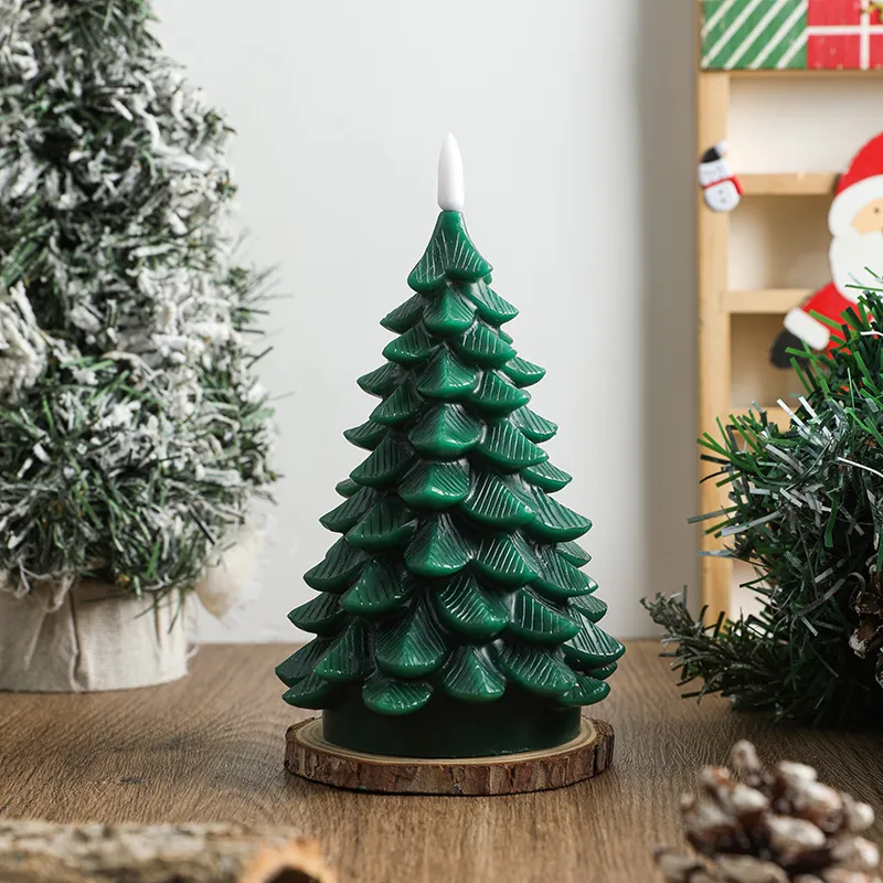 Solid green Christmas tree flameless candle finish