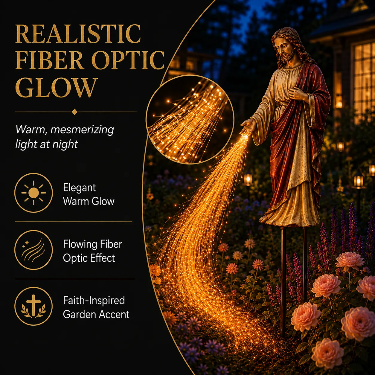Solar Jesus Garden Light Fiber Optic Detail
