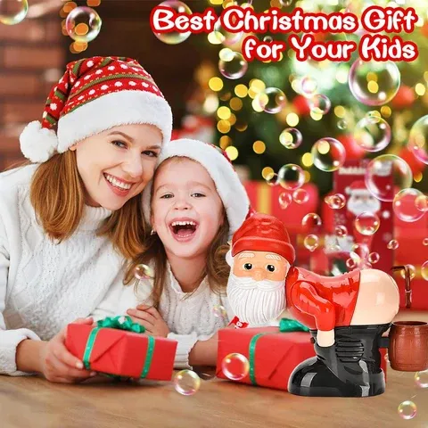 Santa bubble machine creating a playful holiday moment