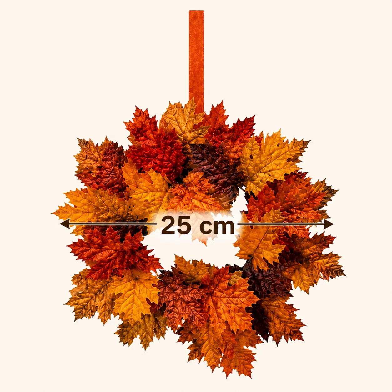 Mini fall maple leaf wreath with a 25 cm diameter measurement