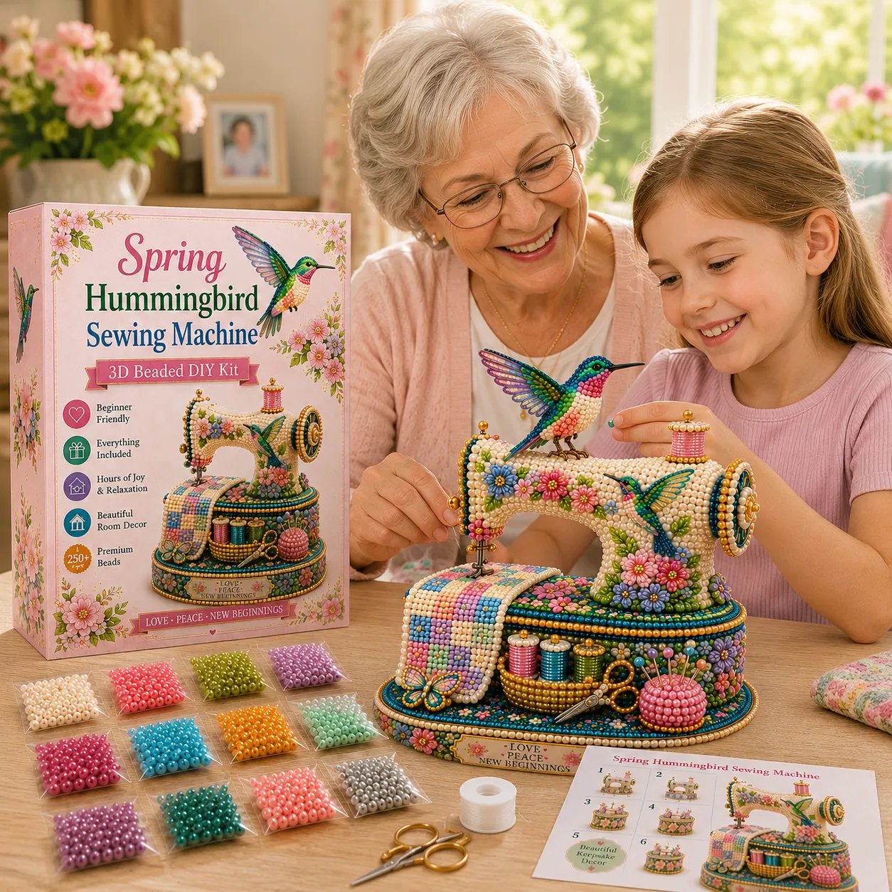 Hummingbird sewing machine craft decoration details