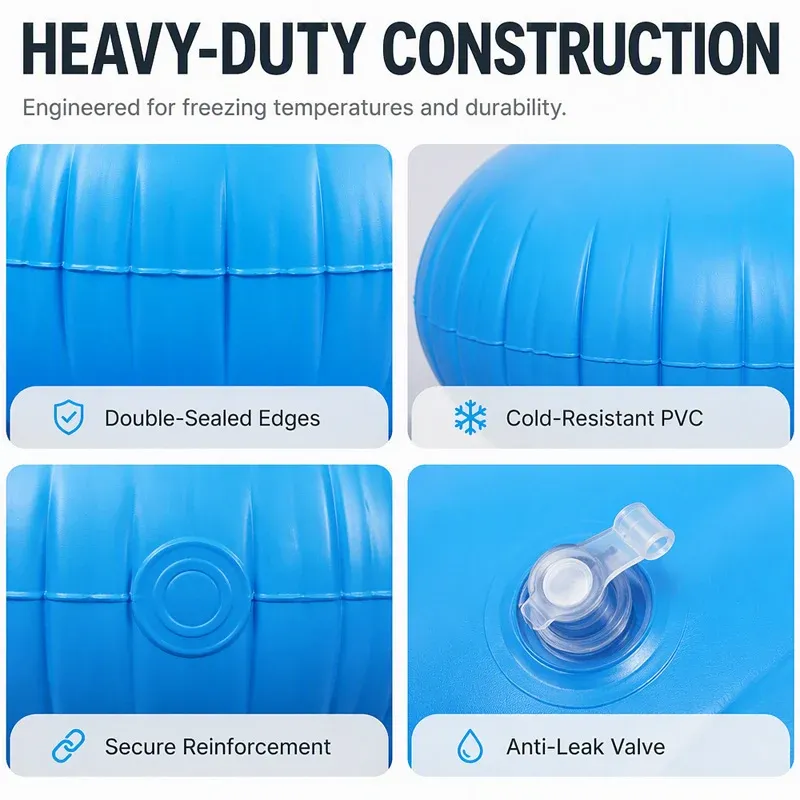 Inflatable pool pillow reinforced seams and air valve