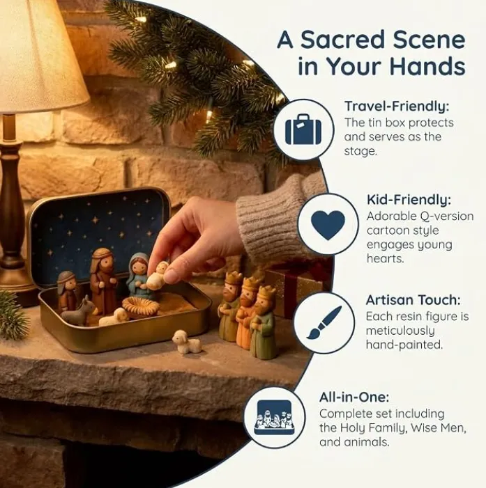 Compact pocket sized Nativity scene
