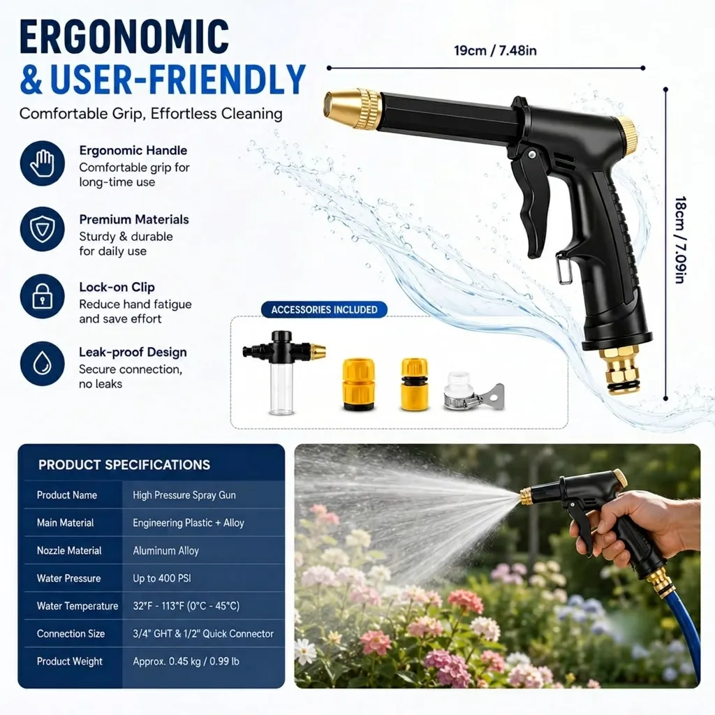 Ergonomic Handle and Dimensional Details of Spray Gun