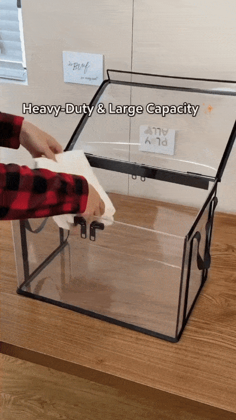 Decluttering space with clear storage bins