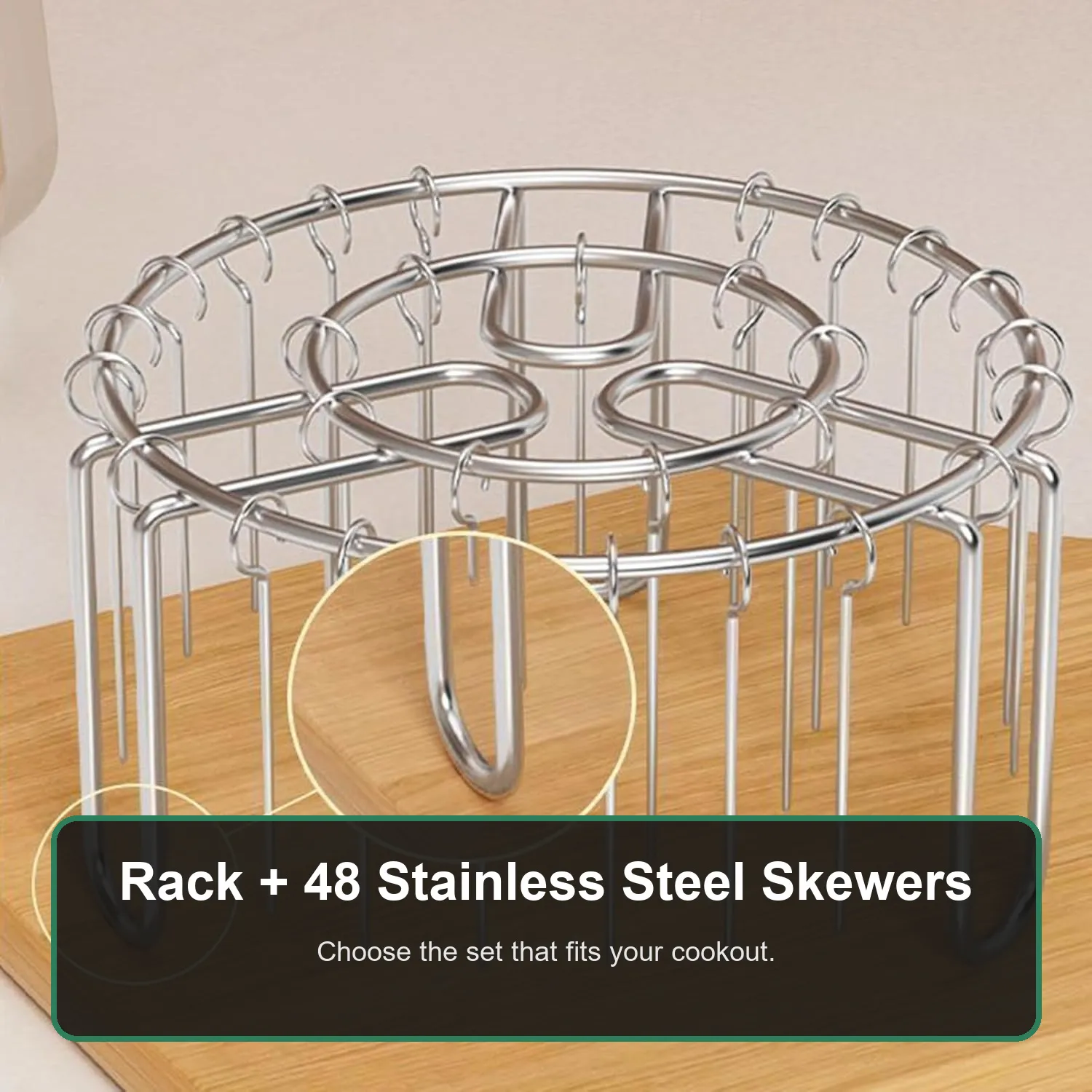 Rack plus 48 stainless steel skewers set