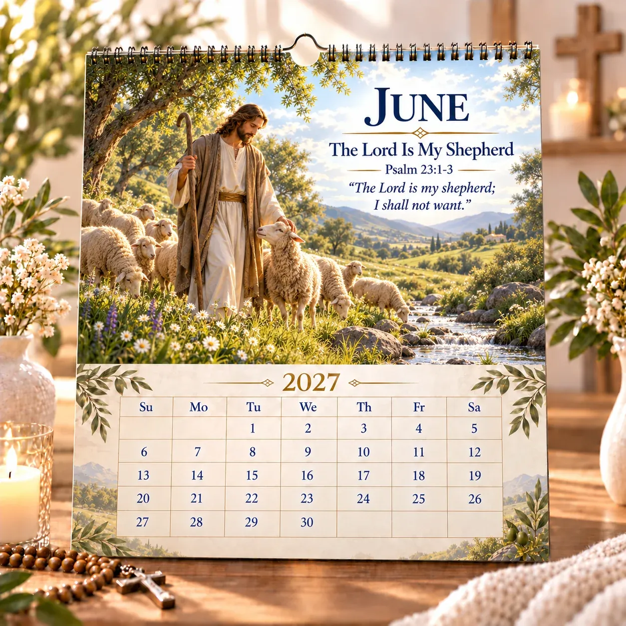 June 2027 calendar page — The Lord Is My Shepherd
