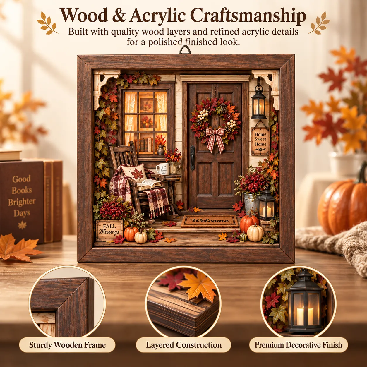 Multi layered wood and acrylic dimensional shadow box structure