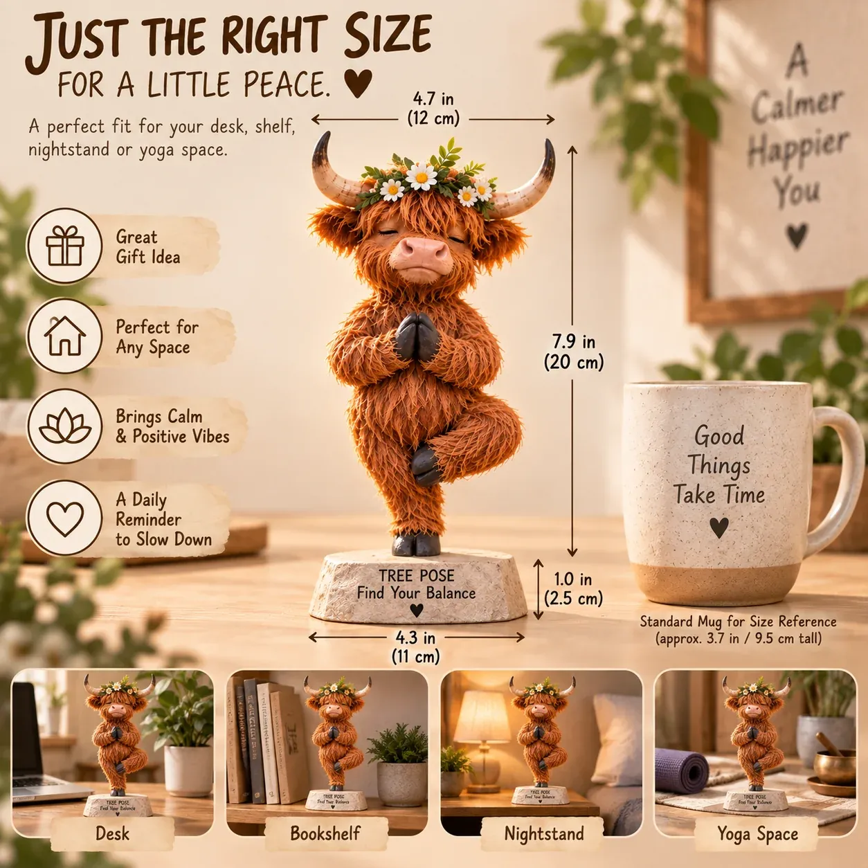 Highland cow yoga figurine size guide