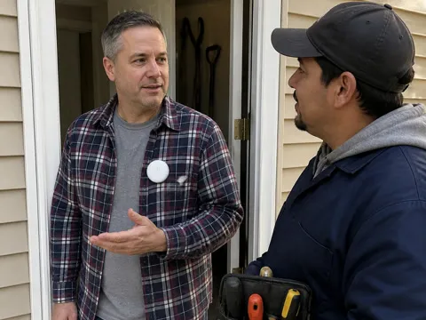 Homeowner using the translator during a service visit