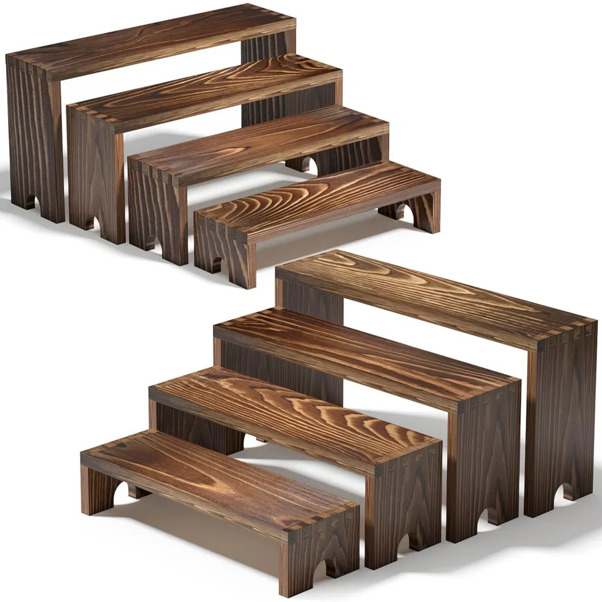 Complete set of four graduated burnt-wood display risers