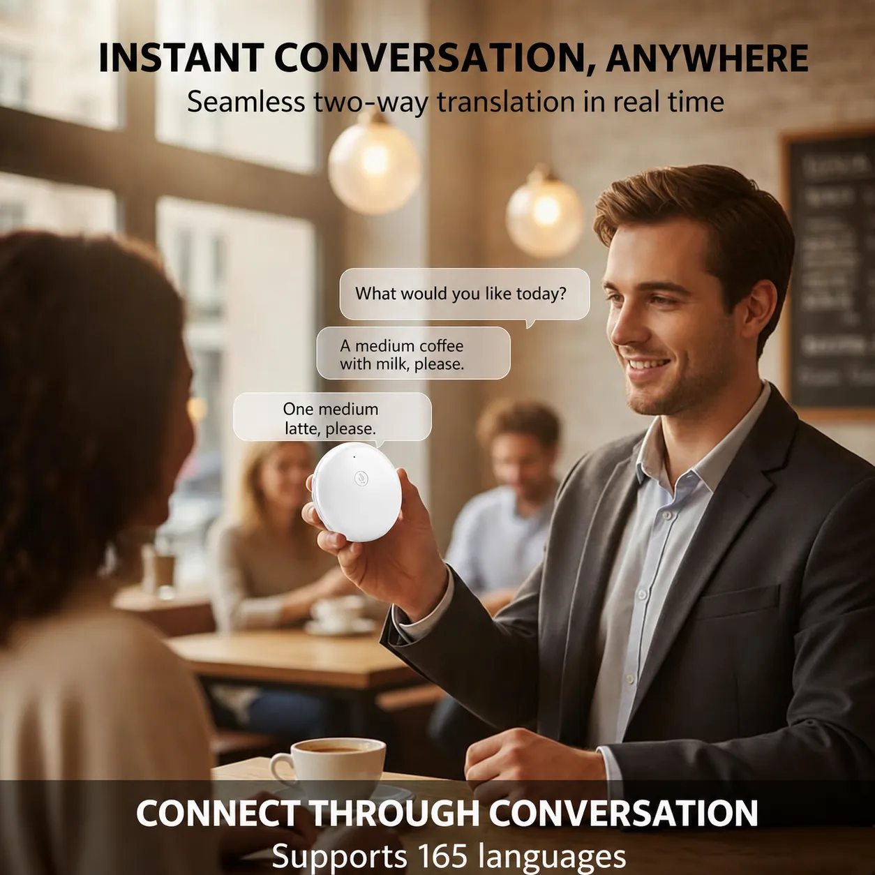Wearable translator supporting a café conversation