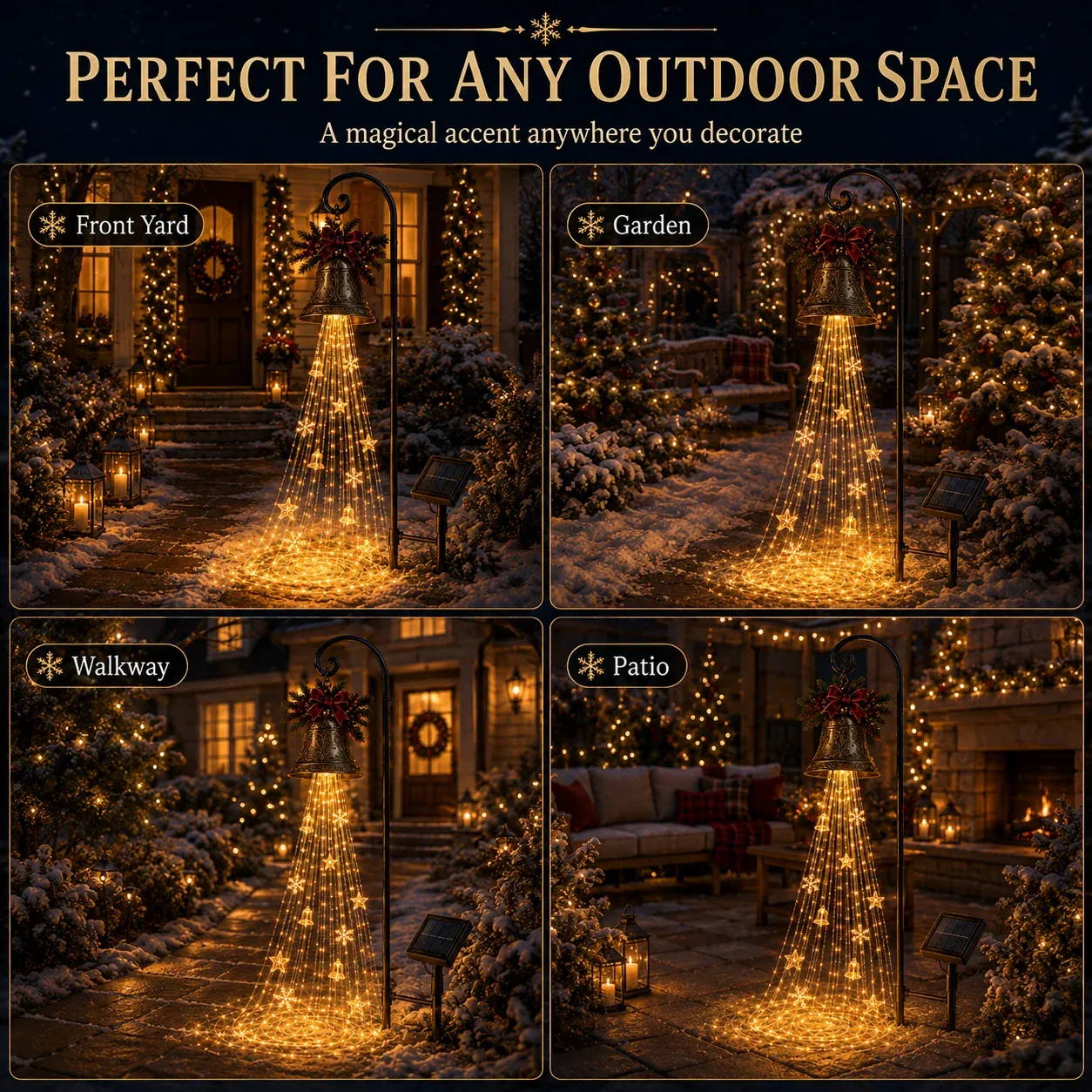 Christmas bell cascade light in front yard garden walkway and patio settings