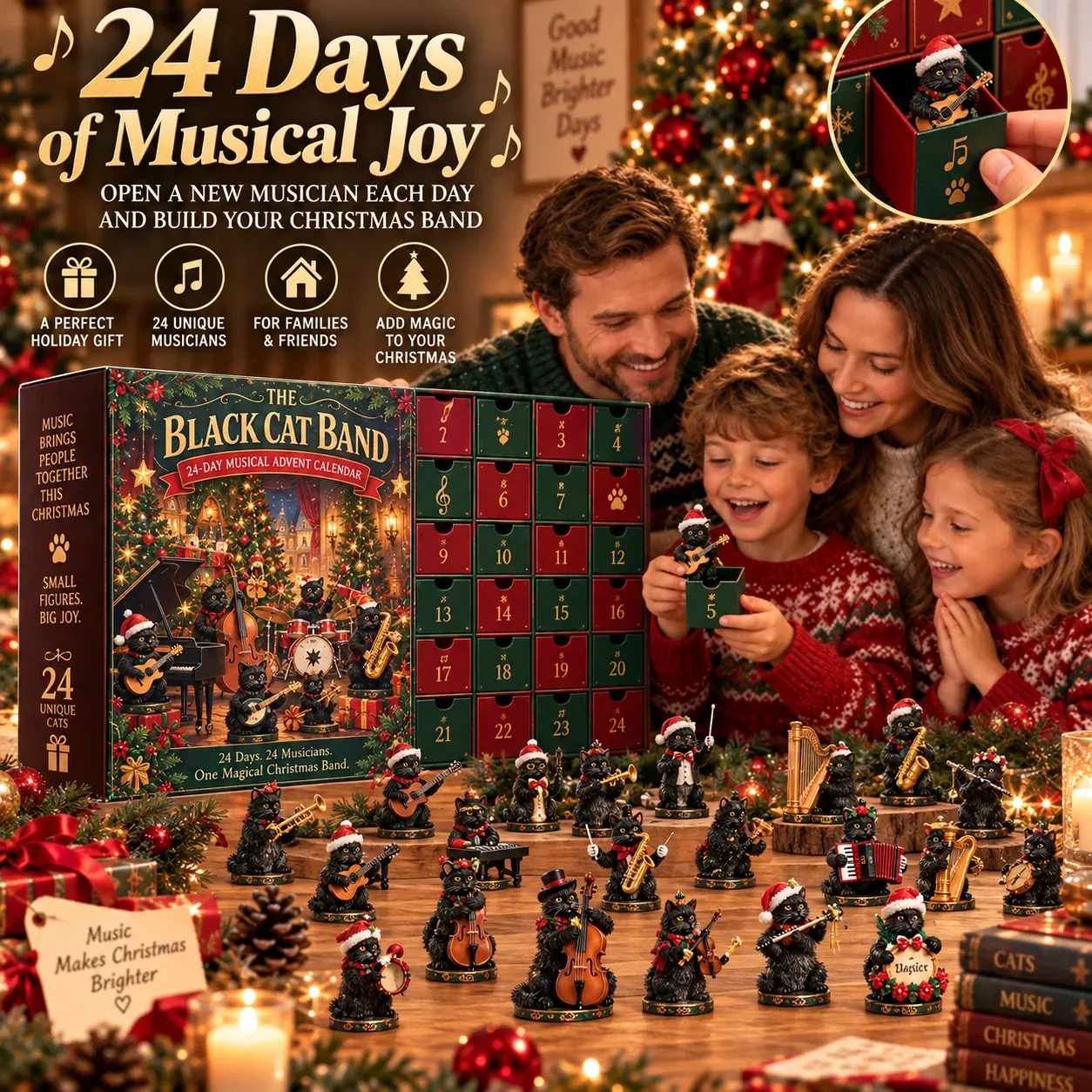 Family opening the Black Cat Band Advent Calendar together
