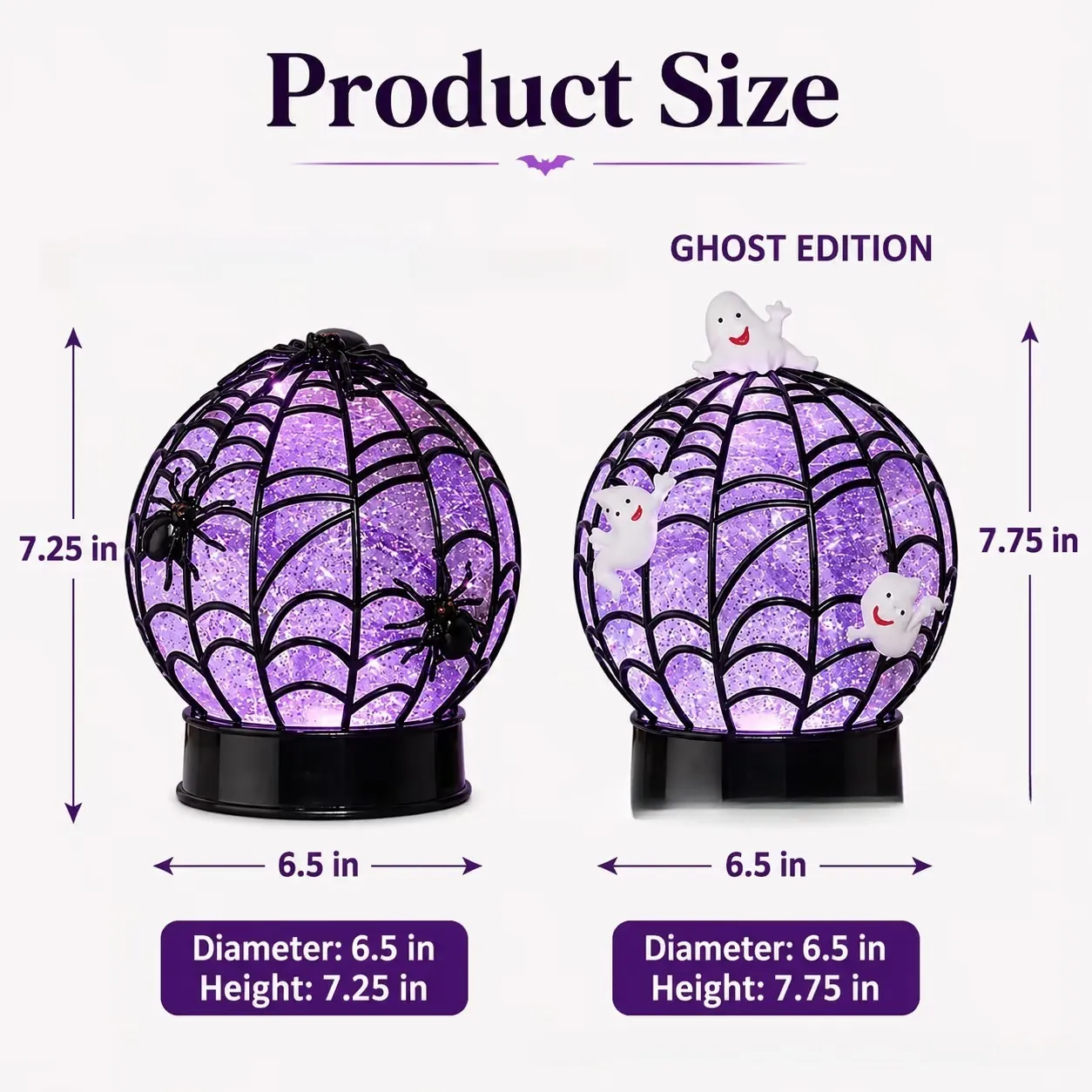 Ghost and spider glitter globe dimensions in inches