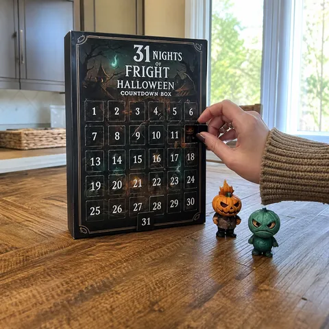 Countdown box opened on a kitchen table